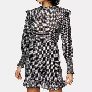 Topshop shirred jersey mini dress monochrome US 4
